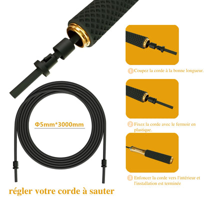 Corde à Sauter en Aluminium or pour Cardio Fitness et Relaxation Musculaire Unisexe